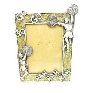 Cheerleader Picture Frame 3.25 x 4.5” Photo Pewter like Metal Gold Sparkle